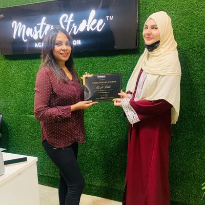 A proud moment for a new certified makeup artist. Completing a course with us is the first step toward turning your passion into a profession, and I am here to support you on that journey.