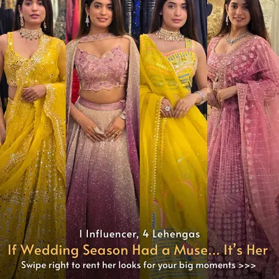 If the wedding season had a muse, it's her. This influencer showcases four different lehengas, perfect for every function from Haldi to the wedding day.