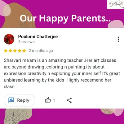 I am so grateful for feedback like this from our happy parents. It confirms that my approach of going beyond just drawing and coloring helps children explore their inner selves and build creativity.
