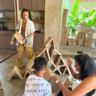 Guiding guests at the Brik Oven launch event in Bangalore. We created a community art activity where everyone could help build a large installation using the brand's pizza boxes, making for a truly interactive and memorable brand activation.