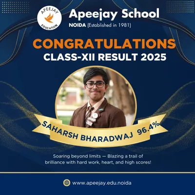 Congratulations to Saharsh Bharadwaj for his stellar performance in the Class 12 CBSE exams, securing an exceptional 96.4%. His dedication is an inspiration to all.