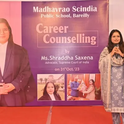 Delivering a career counseling session at Madhavrao Scindia Public School in Bareilly, guiding the next generation.