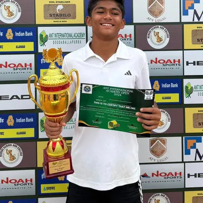 Celebrating our academy player Yashas, who secured the champion title in both the CS7 under 16 and CS3 under 14 AITA tournaments. His victory is a testament to his perseverance and rigorous training.