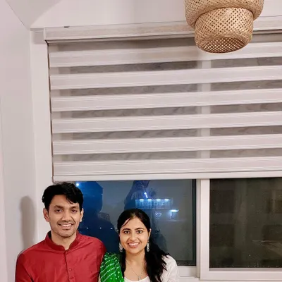 Celebrating Ganesh Chaturthi at home. You can see one of my favorite decor pieces in the background, a woven bamboo pendant light that adds a touch of natural, handmade warmth to the space.