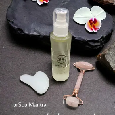 This is the perfect trio for a mindful facial massage. The Rose Quartz Roller cools and soothes, the Gua Sha helps with lymphatic drainage and contouring, and the body oil provides a smooth glide for the tools.