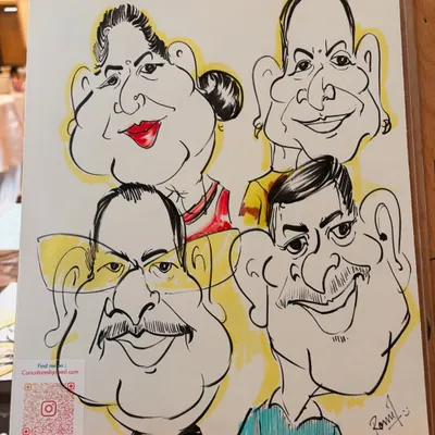 A fun group caricature capturing four different personalities in one frame. Perfect for families or teams.