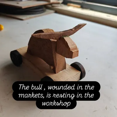 This is a prototype for a Jallikattu racing bull toy, carved from a block of scrap wood. It's a fun little project that combines carving with toy-making.