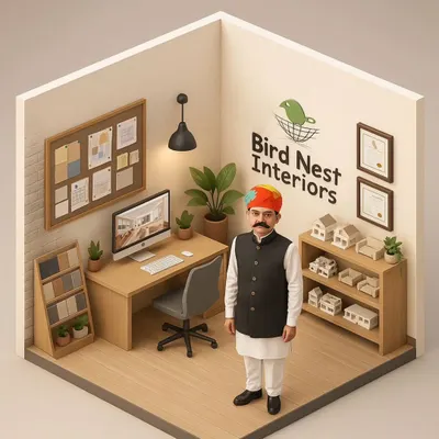 A creative illustration of our founder, Mr. Bajrang Singh, in our office. This represents our blend of traditional values and modern design expertise. We are leaders you can trust.