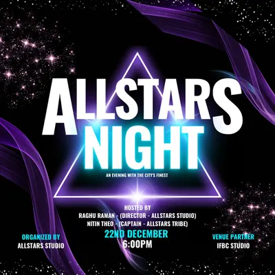 The official poster for our annual "Allstars Night." This is our biggest event of the year, a dance showcase celebrating our students, our professional crew, and the entire dance community.