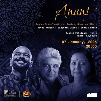 The official poster for "Anant", a show featuring poetry, song, and music with the legendary Javed Akhtar sahab. It was an honour to be listed as the tabla artist for this prestigious event.