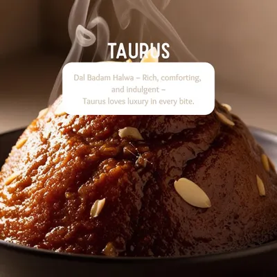 What our food says about your zodiac sign. For Taurus, we picked the rich, comforting, and indulgent Dal Badam Halwa, for those who love luxury in every bite.