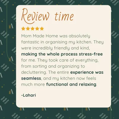 The entire experience was seamless, and my kitchen now feels much more functional and relaxing." We love hearing feedback like this from our clients. Our goal is to make the organizing process stress-free and deliver results you'll enjoy every day.