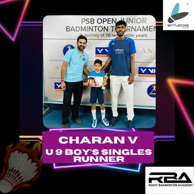 Celebrating another young champion. Here's Charan V, who was the runner-up in the U9 Boy's Singles at the PSB Open Junior Badminton Tournament.