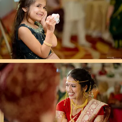 A collage capturing the smiles that light up a wedding. From a young guest's innocent joy to the bride's radiant happiness during the ceremony, these are the moments we live for.