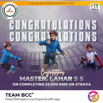 A huge congratulations to Master Lahar S S for completing an incredible 25,000 kms on Strava. Your dedication at such a young age is truly inspiring.