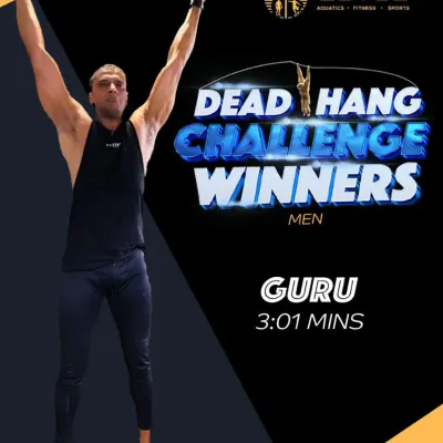 Announcing the men's winner of our Dead Hang Challenge. Guru held on for an incredible 3 minutes and 1 second, showcasing amazing grip strength and endurance. Congratulations on this impressive feat.