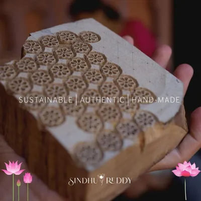 Every design begins with a story and a craft. Here is one of our hand-carved wooden blocks, used for creating beautiful, sustainable, and authentic prints. This lotus block is a symbol of our design philosophy.