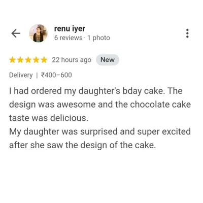 "The design was awesome and the chocolate cake taste was delicious." This review for a daughter's birthday cake warms our hearts. We love that she was super excited to see it!
