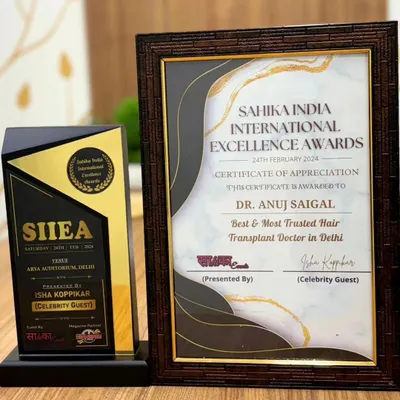 I am proud to have been recognized at the Sahika India International Excellence Awards. This award for 'Best & Most Trusted Hair Transplant Doctor in Delhi' is a testament to my team's hard work and our shared commitment to patient satisfaction.