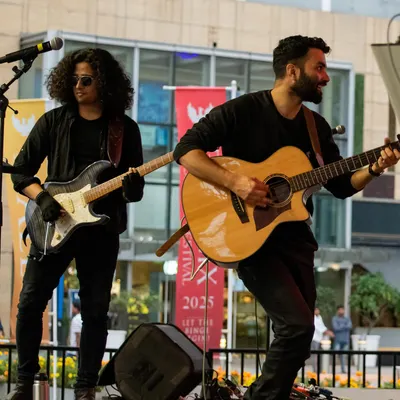 Acoustic and electric guitars share the stage as we perform at Phoenix Marketcity in Bengaluru.