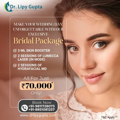 My exclusive bridal package is designed for the ultimate wedding glow. It combines Skin Boosters, Lumecca laser, and Hydrafacials to ensure your skin is flawless, radiant, and camera-ready for your big day.