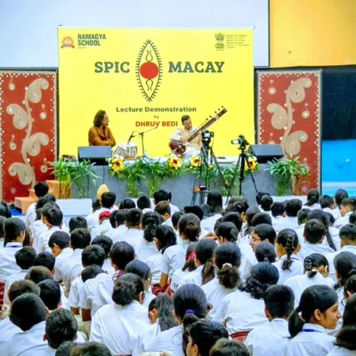 Performing for a hall full of students at Ramagya School, Noida, as part of a SPIC MACAY 'Lecture Demonstration'. My aim is to make classical music engaging for the youth.