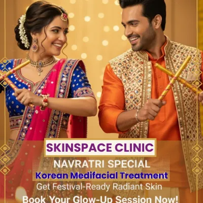 Get ready for the festive season with our Navratri special. This image highlights our Korean Medifacial treatment, designed to deeply cleanse, hydrate, and brighten your skin, ensuring you have a radiant glow for all nine nights of celebration.