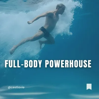 Every stroke engages muscles from head to toe, making swimming a true full-body powerhouse. This underwater view shows the dynamic movement that builds lean strength and endurance.