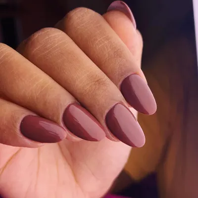 A perfect manicure for those who love classic elegance. These almond-shaped nails are coated in a rich, glossy dark chocolate brown polish for a look that is sophisticated, timeless, and versatile.