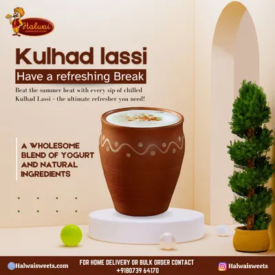 Have a refreshing break with our Kulhad Lassi. This wholesome blend of yogurt and natural ingredients, served in an earthen cup, is the ultimate refresher to beat the summer heat.