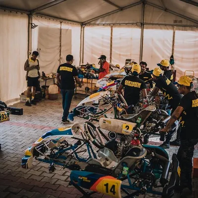 The pit area is the nerve center of our race operation. Here, our entire technical team works together to prepare the karts for the next session during a busy race weekend.