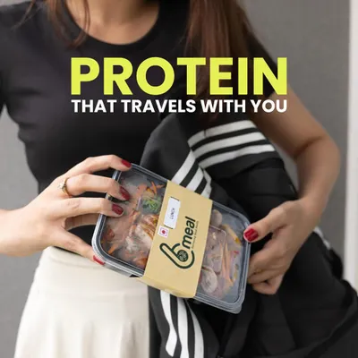 Our Protein Boost Plan is designed for your active lifestyle. This image shows how convenient it is to take your high-protein meal with you to the office or the gym. No compromises, just balanced nutrition that travels with you.