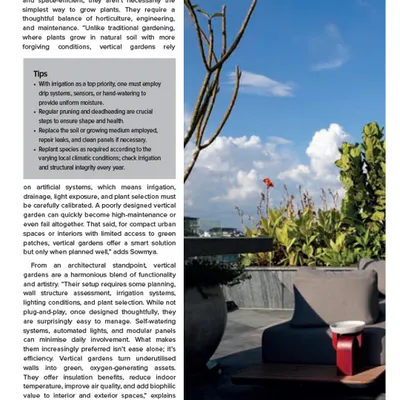 I was proud to be featured in Architect and Interiors India, where I shared my insights on the complexities and benefits of creating sustainable vertical gardens. It is a topic I am passionate about, as it blends horticulture, engineering, and biophilic design.