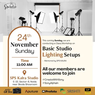 An invitation to one of our regular Sunday workshops on Basic Studio Lighting Setups. These sessions are open to all our members and are a great way to build a strong foundation.