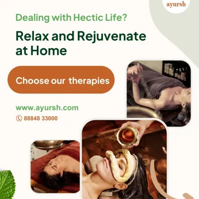 Dealing with a hectic life? Choose from our range of rejuvenating therapies you can get at home. This includes our de-tan therapy, Netra Tarpanam for eye strain, and Shirodhara with a full body massage for complete relaxation.