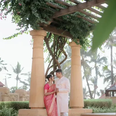 Wrapped in elegance for their new beginning. I had the pleasure of draping both the bride in her beautiful pink silk saree and the groom in his coordinating shawl.