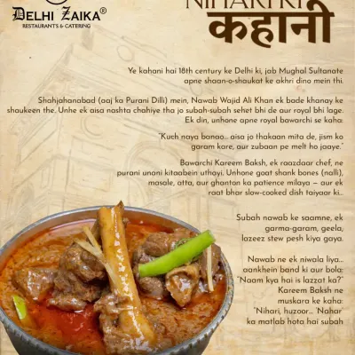The Kahani of Nihari. This dish dates back to the 18th-century Mughal Sultanate, created as a hearty breakfast for Nawab Wajid Ali Khan. Slow-cooked overnight, its name means "morning," a perfect, soulful start to the day.