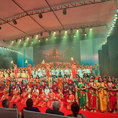 The grand finale of 'Navarasa Ramayana,' a production involving 620 students. My work includes scripting, concept, choreography, and direction, bringing epic stories to life with large ensembles.