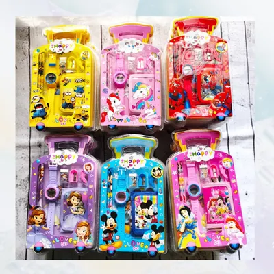I have a wide range of trolley-shaped stationery sets that come with a matching watch and wallet. Themes include Minions, Unicorns, Spider-Man, Princesses, and Mickey Mouse.