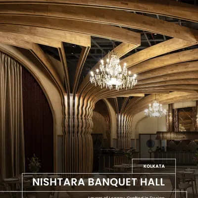 Nishtara Banquet Hall in Kolkata is a contemporary space defined by layers of legacy. The design reworks heritage for today's needs, with vaulted ceilings and intricate columns speaking to the city's cultural roots while offering modern, plug-and-play functionality.