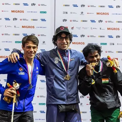 A proud moment, winning the bronze medal at the 2023 IFSC World Championship in Bern, Switzerland. Standing on that podium for India is a feeling I work to share with every climber at our gym.