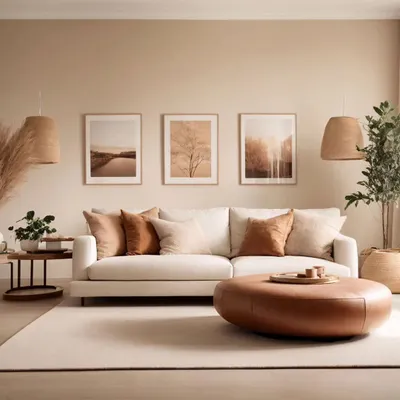 A collection of pro tips for revamping your living room. This image shows a warm, earthy-toned living space that feels both stylish and inviting.