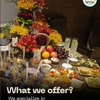 We specialize in bespoke catering for private parties and house parties. This image of a beautiful grazing table shows how we can transform your home into a gourmet dining experience.