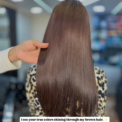 A perfect example of our global color service. This rich brown shade is sleek, shiny, and full of life.