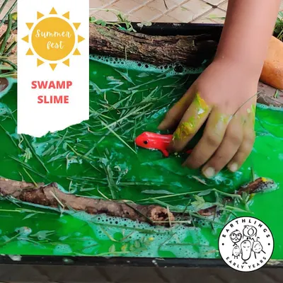 Welcome to the swamp. Making our own non-toxic swamp slime is a favorite sensory activity. It’s delightfully gooey and a fantastic base for small-world play, where children can imagine the creatures that live in a swamp ecosystem.