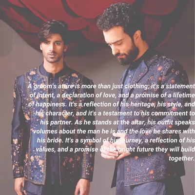 A groom's attire is more than just clothing; it's a statement of intent and a reflection of his heritage and style. This Jatin Malik couture piece with floral embroidery is a perfect example of modern regality.