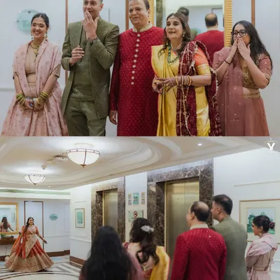 A collage of priceless family reactions during the bride's reveal. The surprise, joy, and emotion on their faces are the unscripted moments we live to capture.