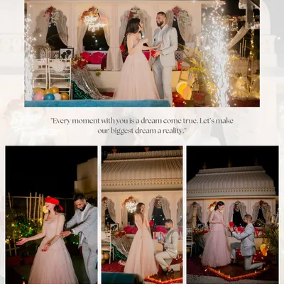 A fairytale proposal setup for Amrit and Gagan, complete with sparklers and a beautifully decorated backdrop. We can help you plan the perfect surprise proposal during your shoot.