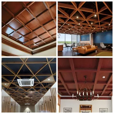 This collage showcases a variety of custom wooden ceiling designs I have created. From classic coffered styles to modern geometric and grid patterns, a well-designed ceiling can elevate the entire look of a room.