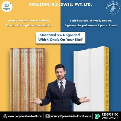This image contrasts outdated, rusted metal sheets with our modern, upgraded PUF panels. We offer a sealed, durable, and thermally efficient alternative that provides peace of mind and eliminates the high maintenance costs associated with traditional materials.